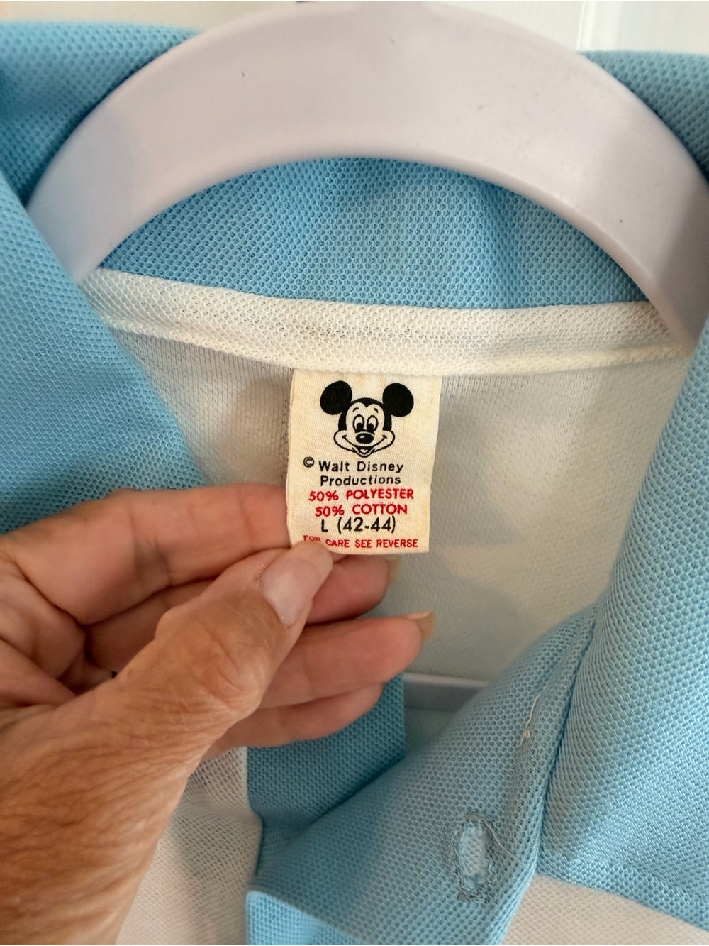 Men's Vintage Mickie Polo Shirt in Light Blue and Cream - Vintage Style - Picture 6 of 12